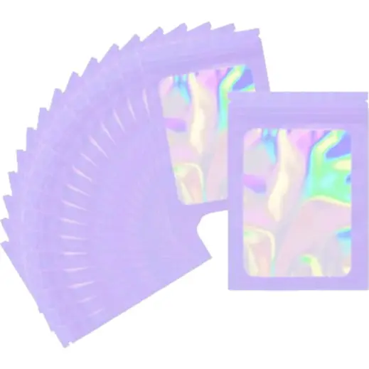 Holographic Mylar Pouch - Pack Of 10 Purple